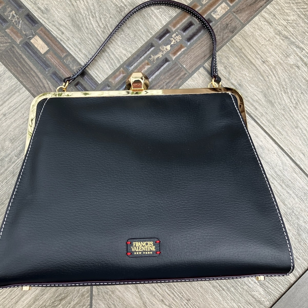 Frances Valentine Black Shoulder Bag with Gold Accents